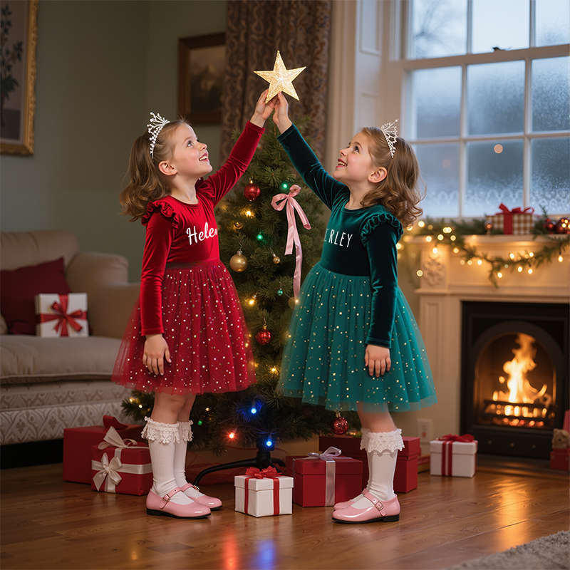 Personalized Gir Long-Sleeved Ruffled Princess Dress| Dress26