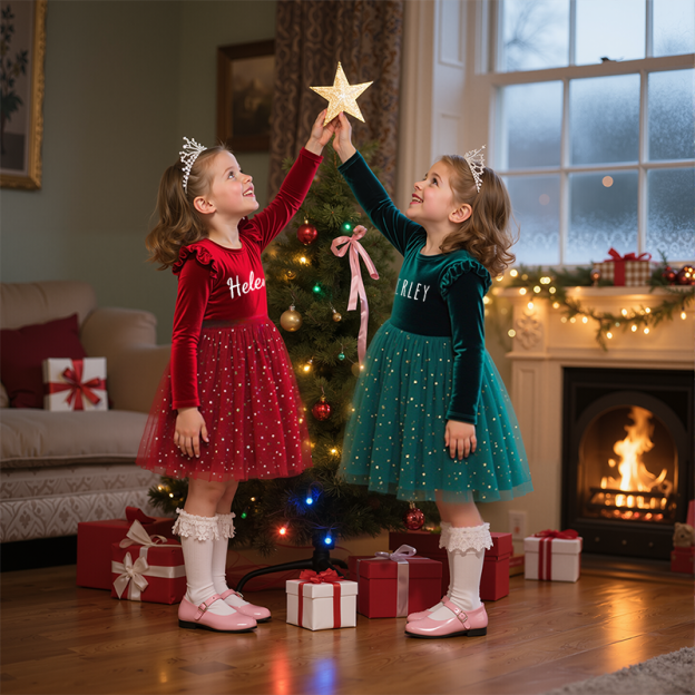 Personalized Gir Long-Sleeved Ruffled Princess Dress| Dress26