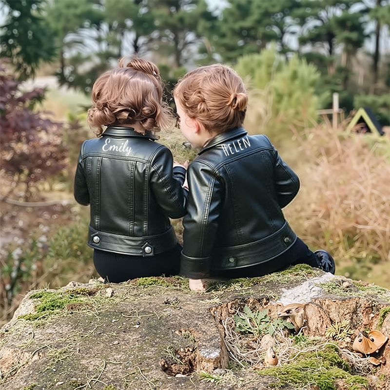 Personalized Kids Zip Up Faux Leather Jacket| Cloth241 
