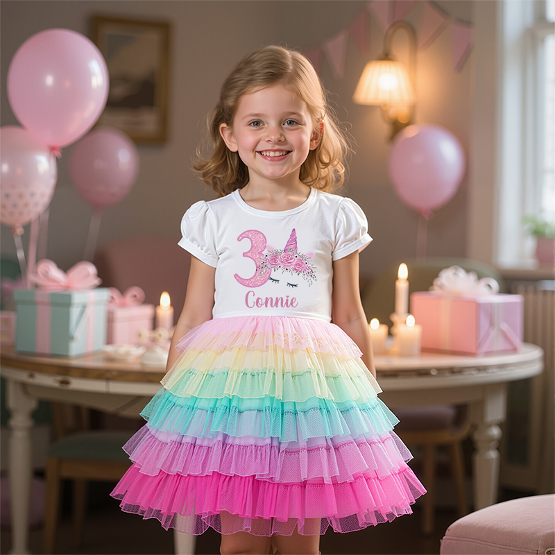 Personalized Gir Birthday Rainbow Mesh Cake Dress| Dress2503