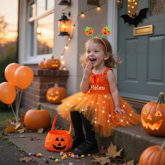 Personalized 3Pcs Girl Halloween Pumpkin Led Dress| YESHalloween06