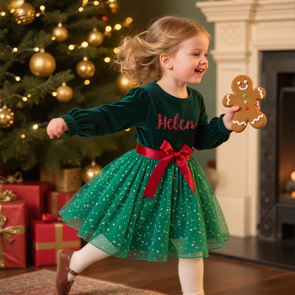 Personalized Girl Christmas Cute Bow Dress|YESMC03