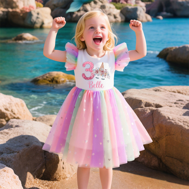 Personalized Girl Birthday Rainbow Mesh Cake Dress| Dress27
