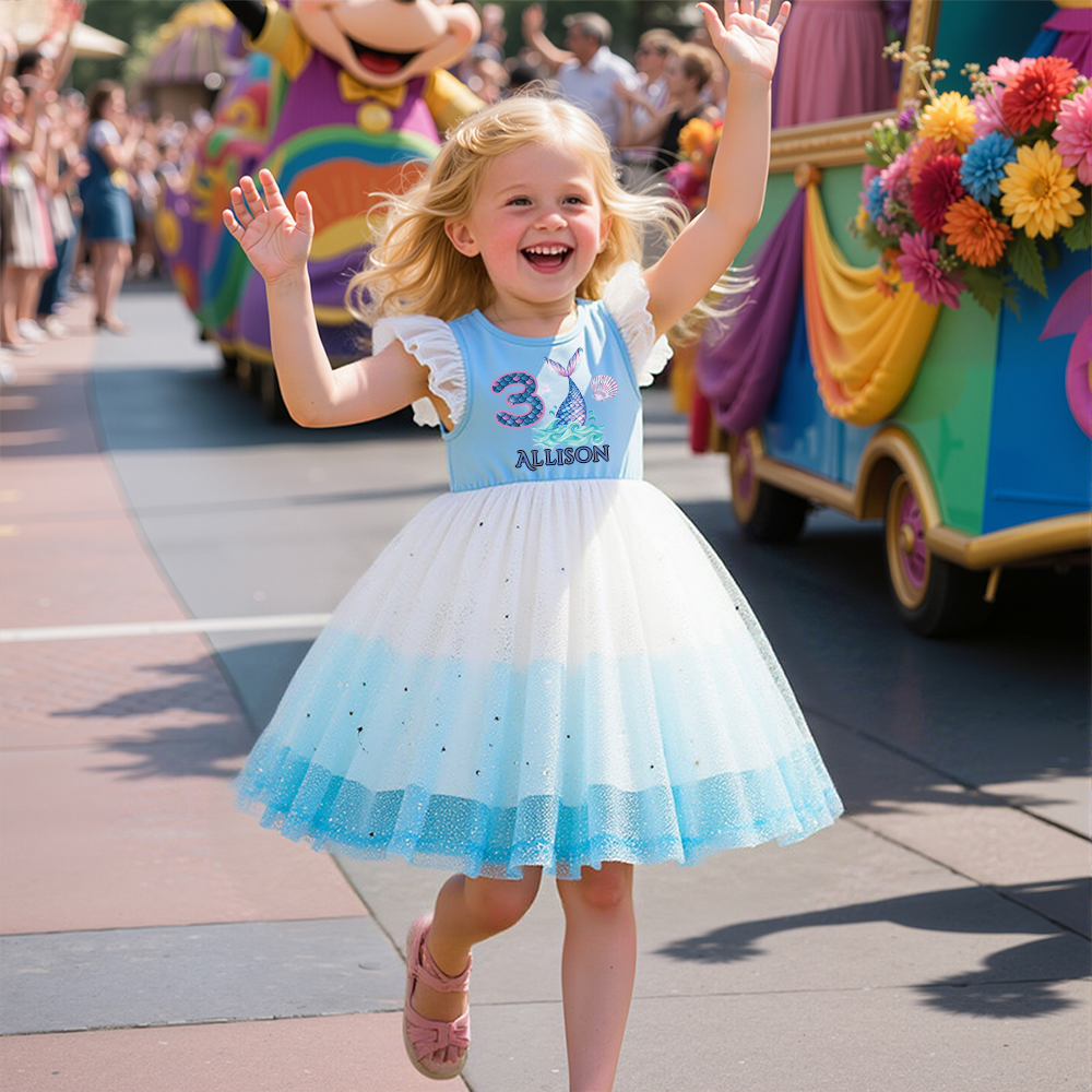 Personalized Girl Birthday Blue Mesh Cake Dress| Dress30