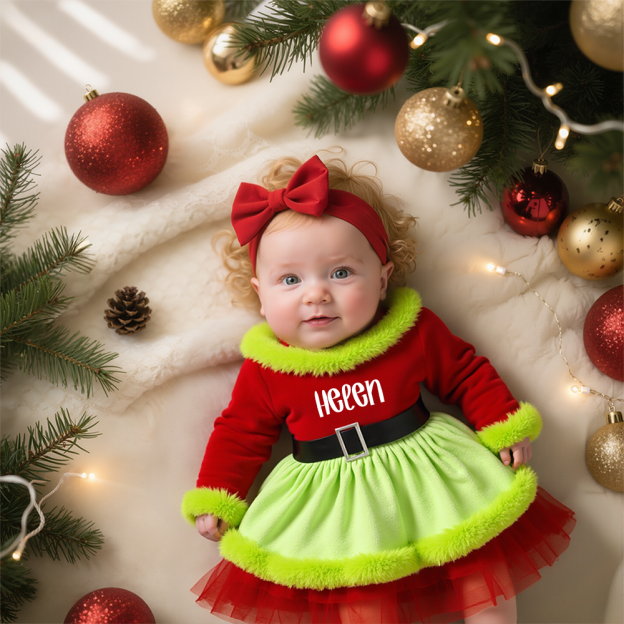 Personalized Girl Christmas  Baby Velvet Dress With Headband|YESMC11