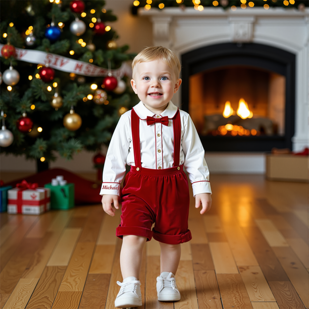 Personalized  Baby Boy Christmas Velvet Outfit| YESMC23