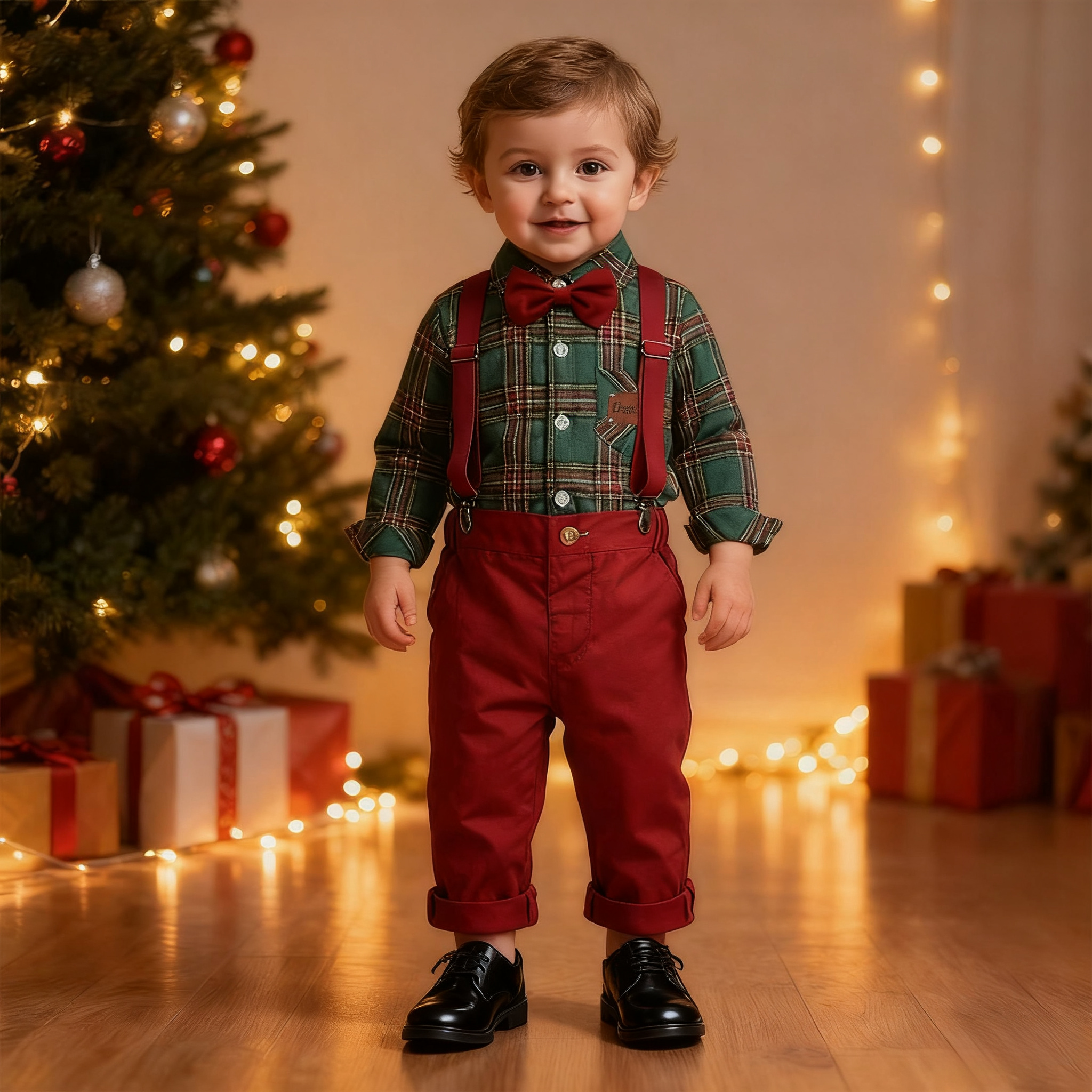 Personalized Leather Patch Boy Christmas Retro Outfit| YESMC24