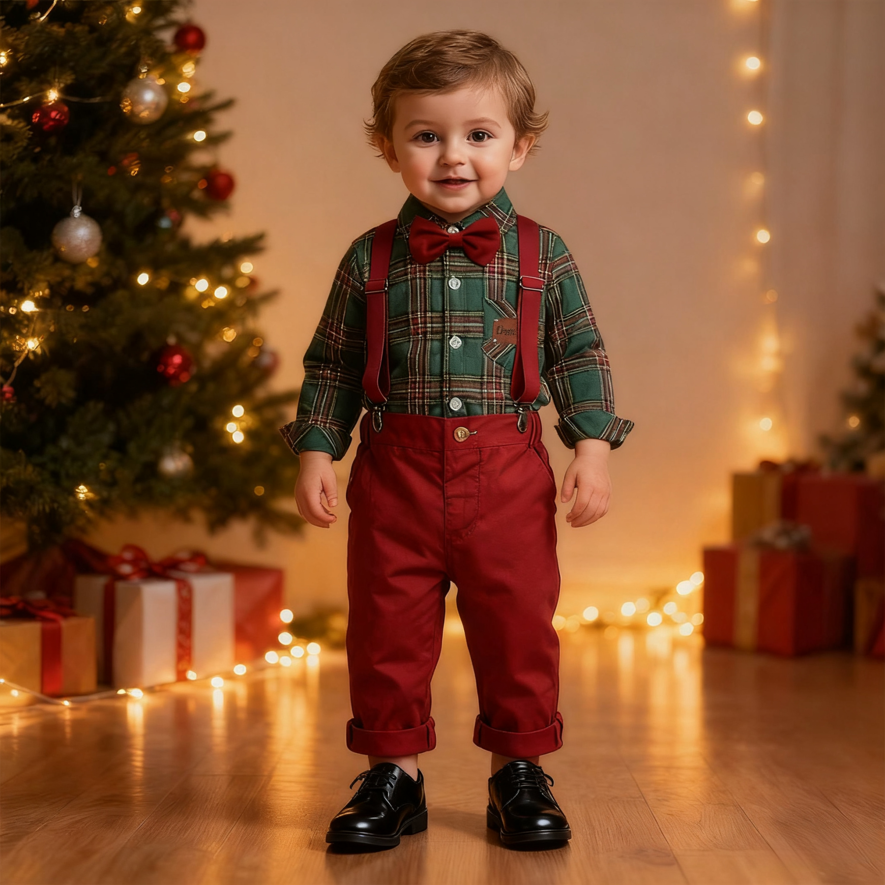 Personalized Leather Patch Boy Christmas Retro Outfit| YESMC24