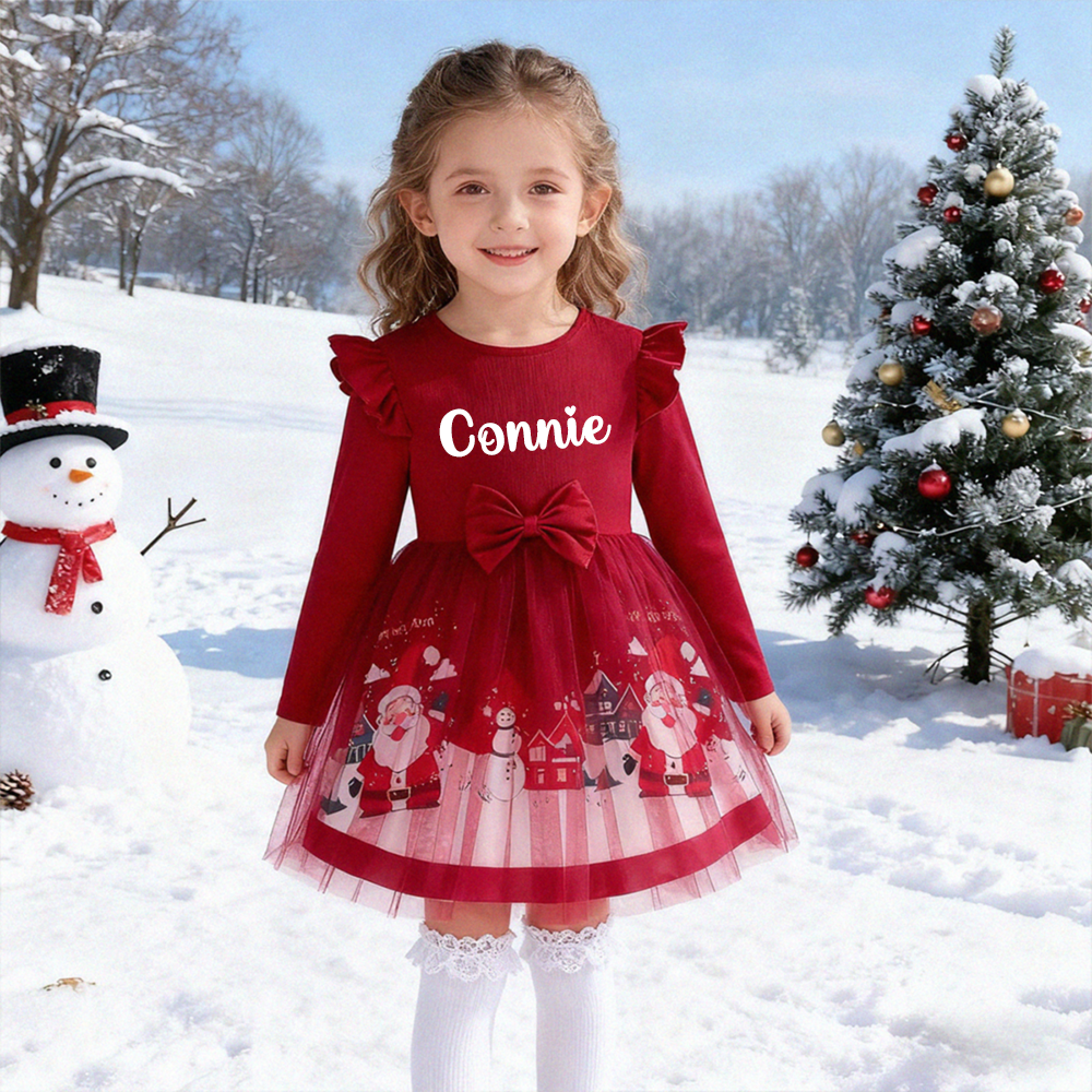 Personalized Girl Christmas Dress with Santa Tulle Skirt| Dress33