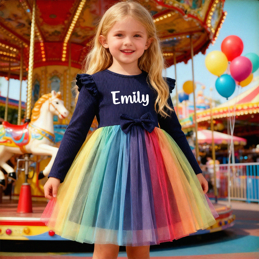Personalized Girl Rainbow Mesk Dress| Dress34