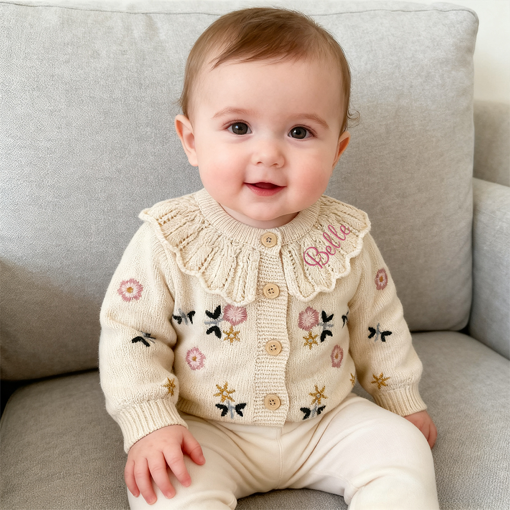 Personalized Baby Embroidered Flower Cardigan| BBcloth103
