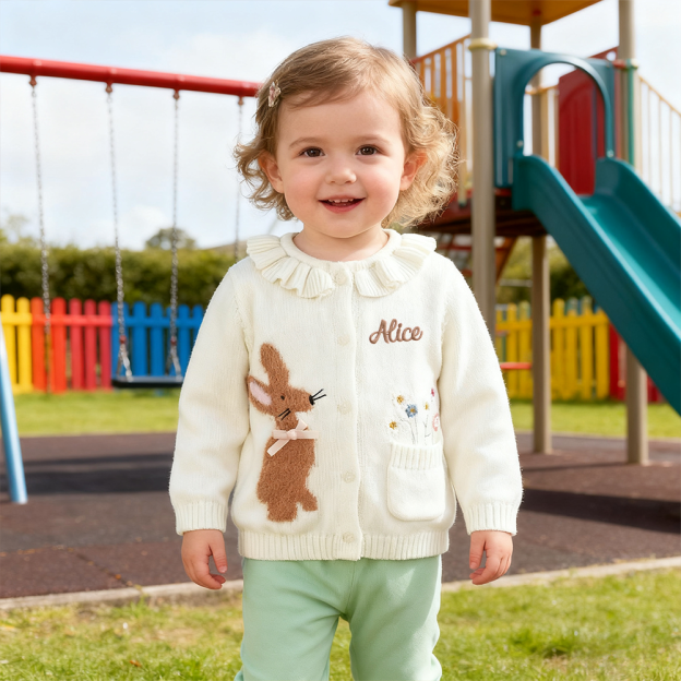 Personalized Girl Embroidered Bunny Cardigan| Cloth248