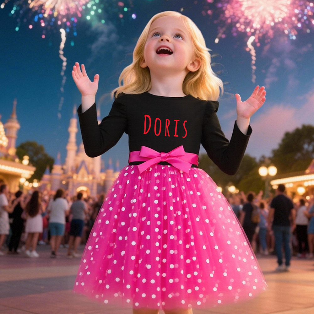 Personalized Girl Polka Dot Tulle with Bow Dress| Dress32
