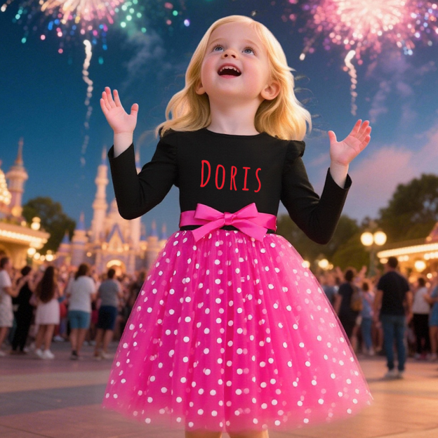 Personalized Girl Polka Dot Tulle with Bow Dress| Dress32