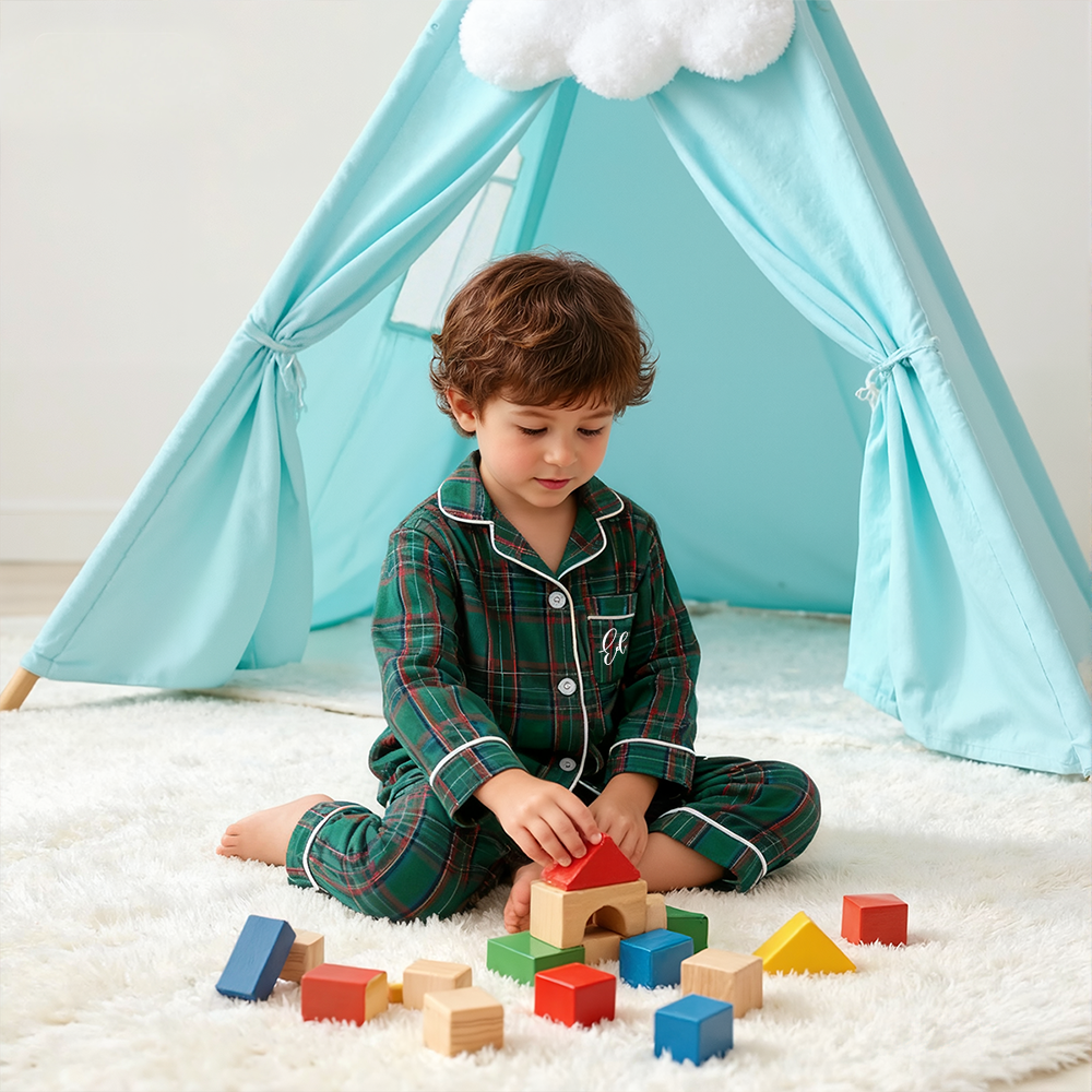 Personalized Kids Siblings Matching Plaid Pajamas| YESMC31