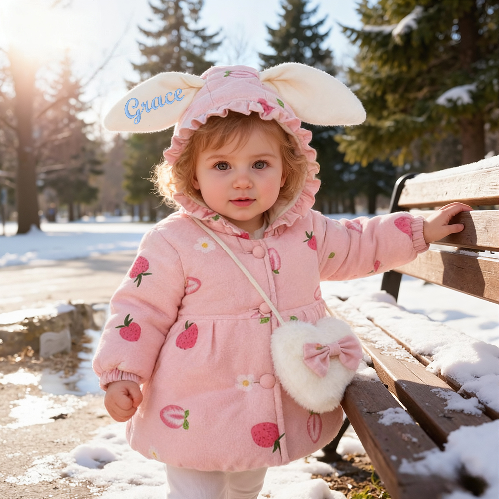 Personalized Baby Girl Embroidered Bunny Ear Coat With Bag| BBcloth105