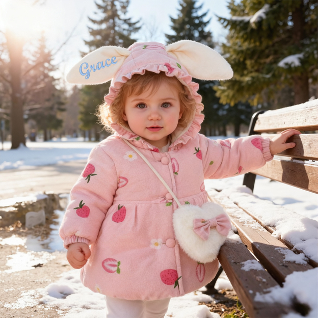 Personalized Baby Girl Embroidered Bunny Ear Coat With Bag| BBcloth105
