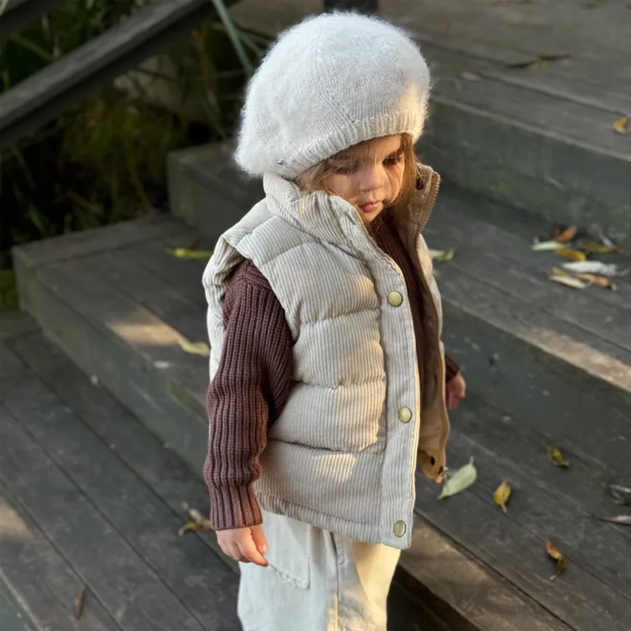 Personalized Kid Leather Patch Corduroy Vest| Cloth253