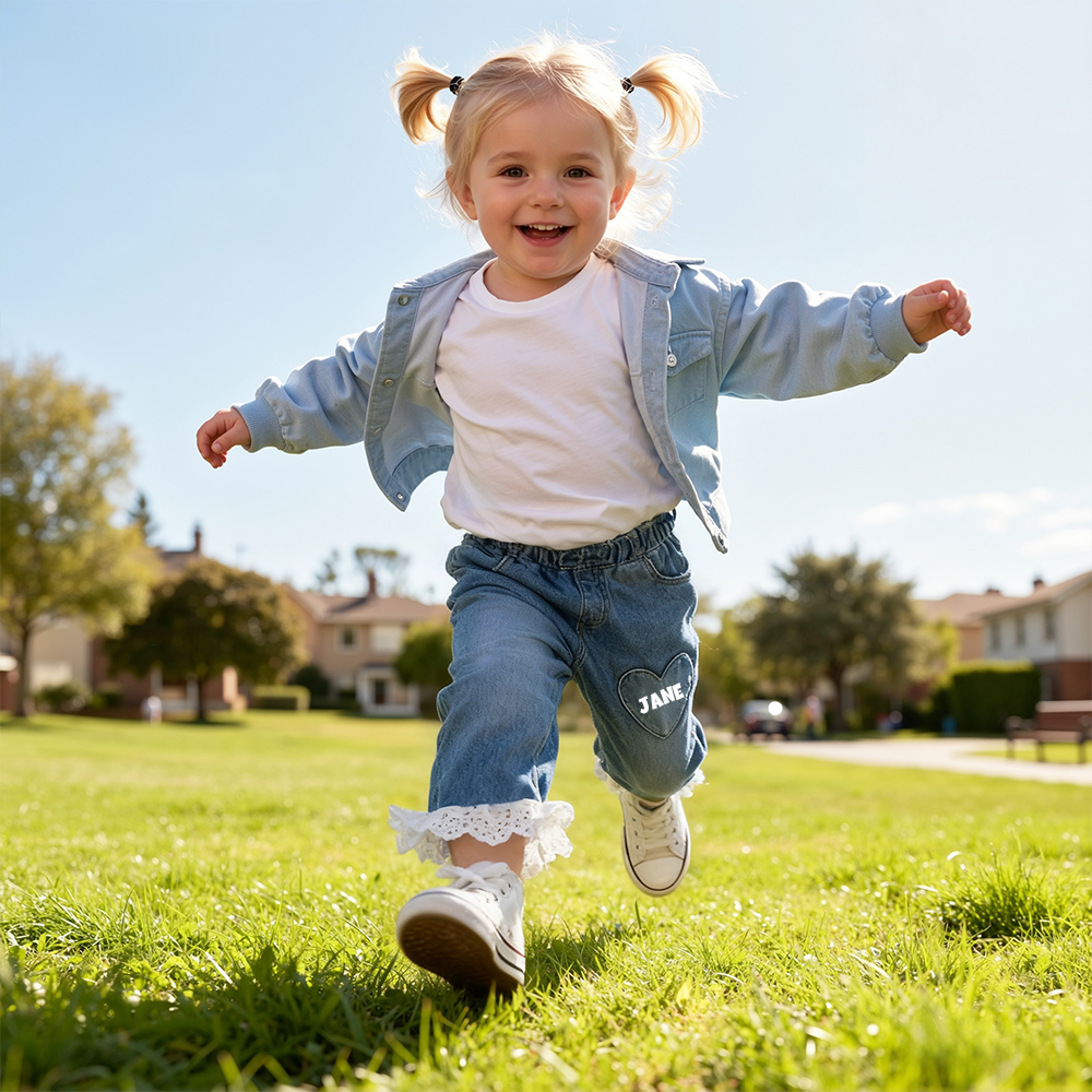 Personalized Girl Denim Jeans with Lace and Heart| Pants24