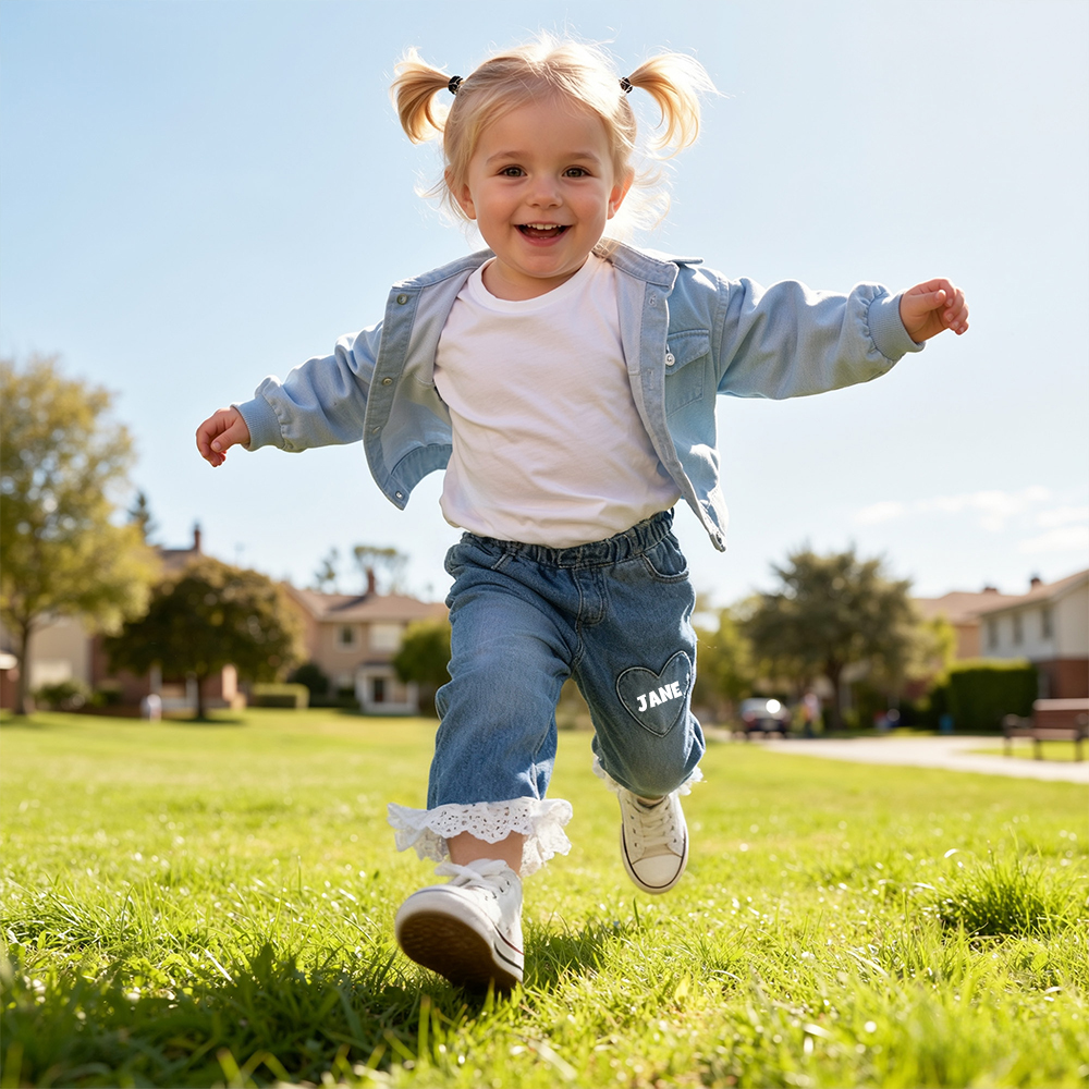 Personalized Girl Denim Jeans with Lace and Heart| Pants24