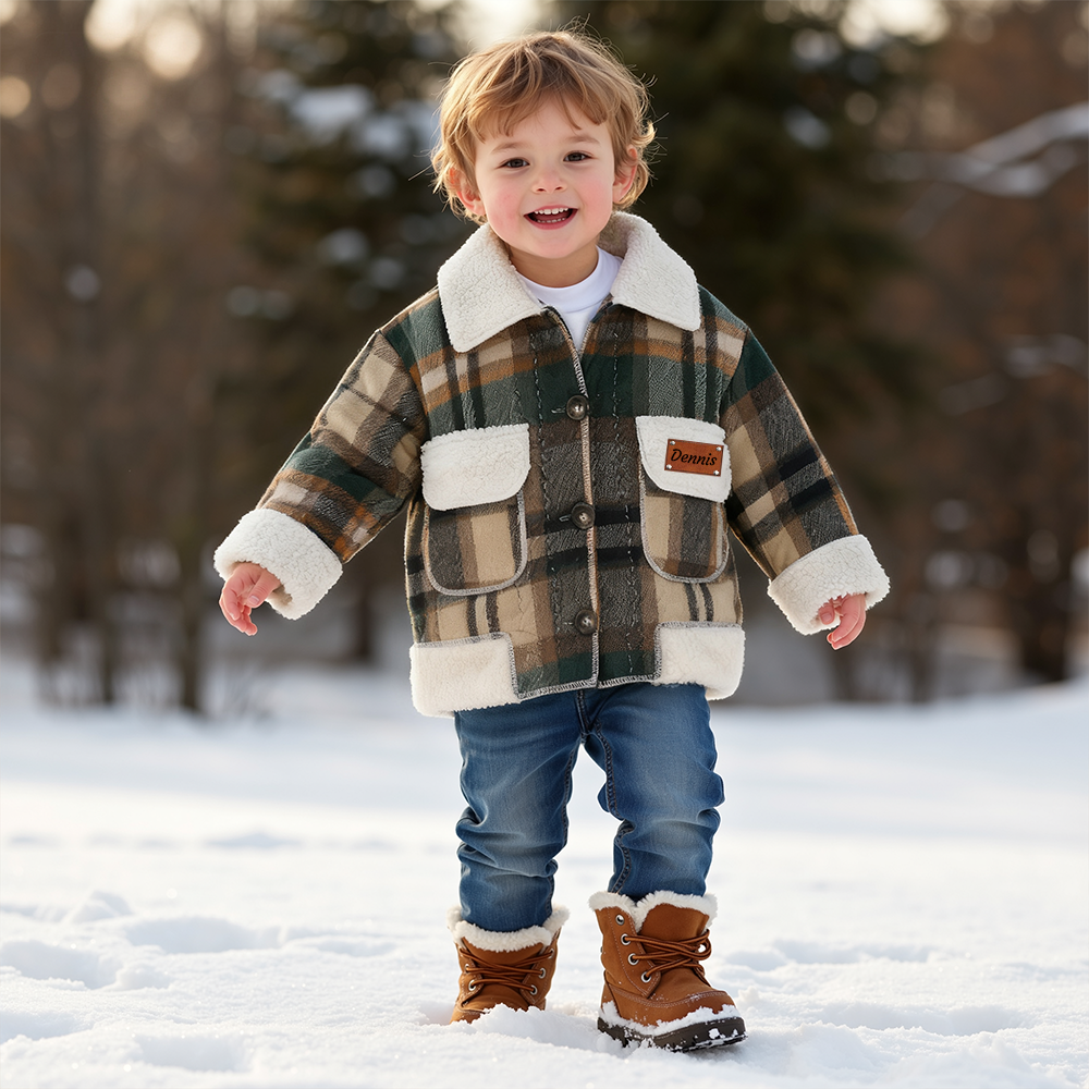 Personalized Boy Leather Patch Plaid Jacket| Cloth259