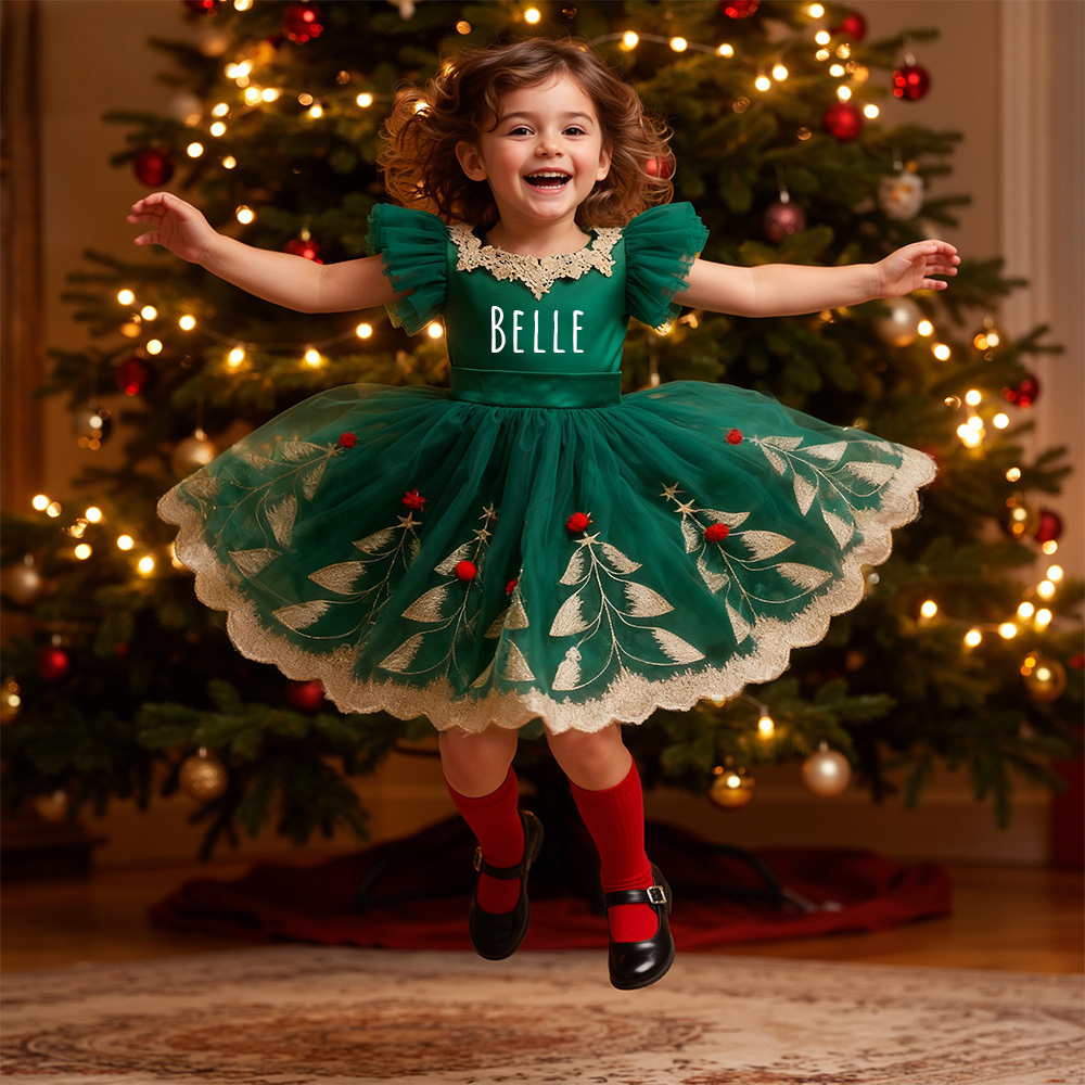 Personalized Girl Green Christmas Tutu Dress| YESMC35