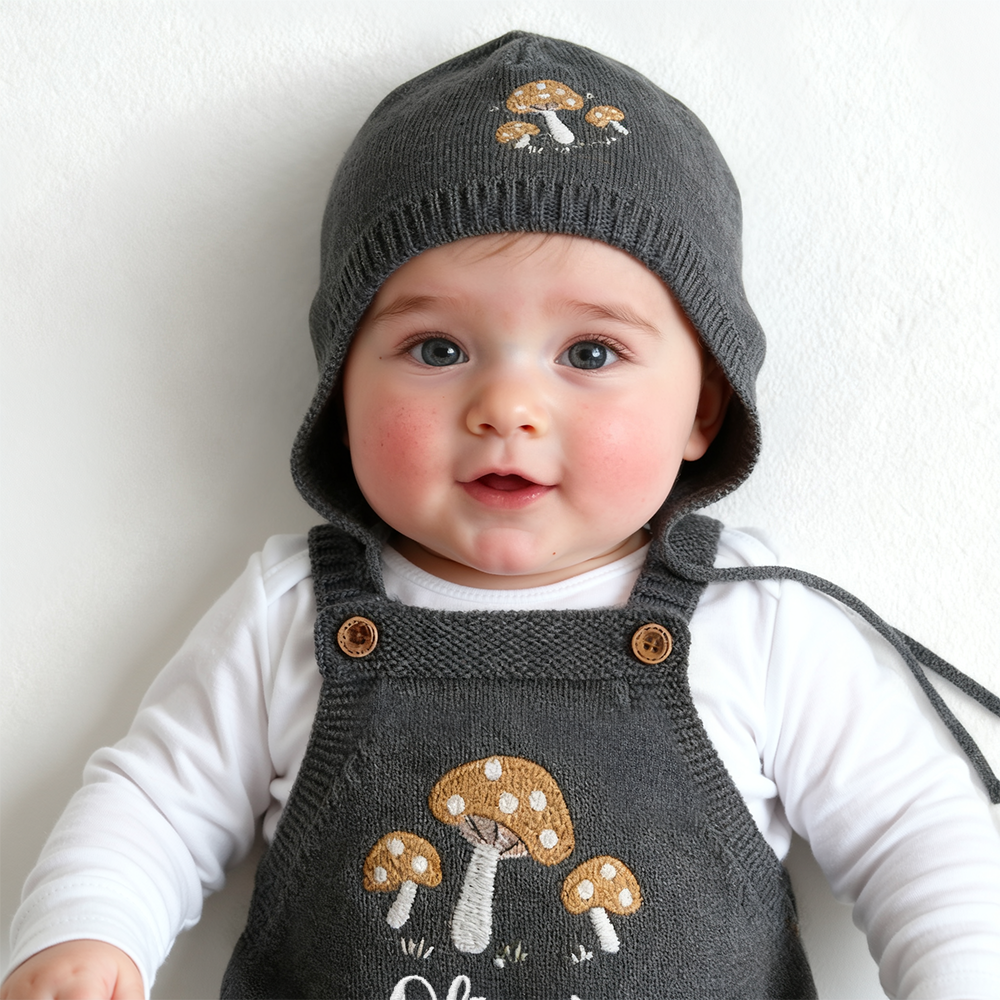 Personalized Baby Embroidered Knitted Romper with Hat| BBcloth109