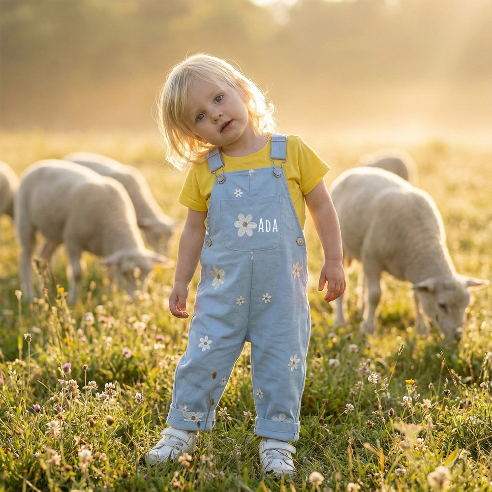 Personalized Baby Girl Embroidered Flower Overalls| Pants27