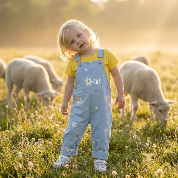 Personalized Baby Girl Embroidered Flower Overalls| Pants27