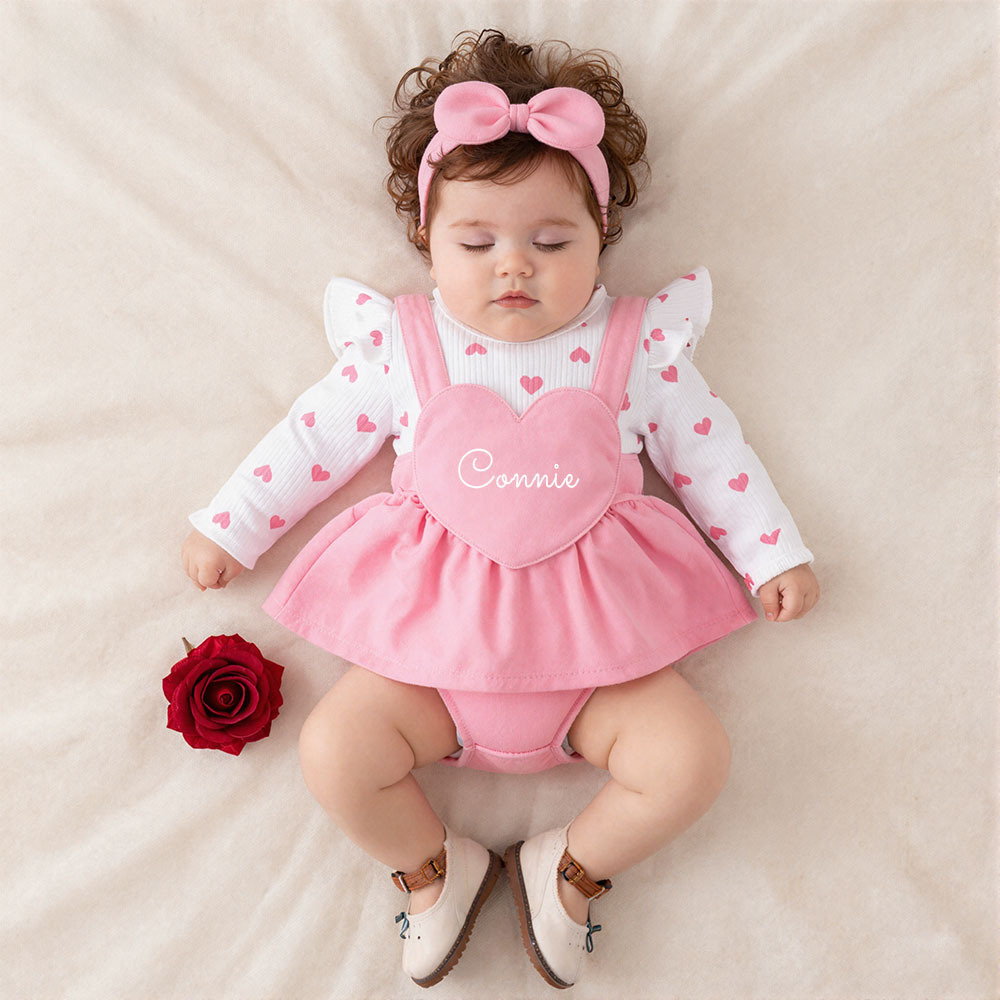 Personalized Baby Girl Heart Suspender Dress Set| YESVal01