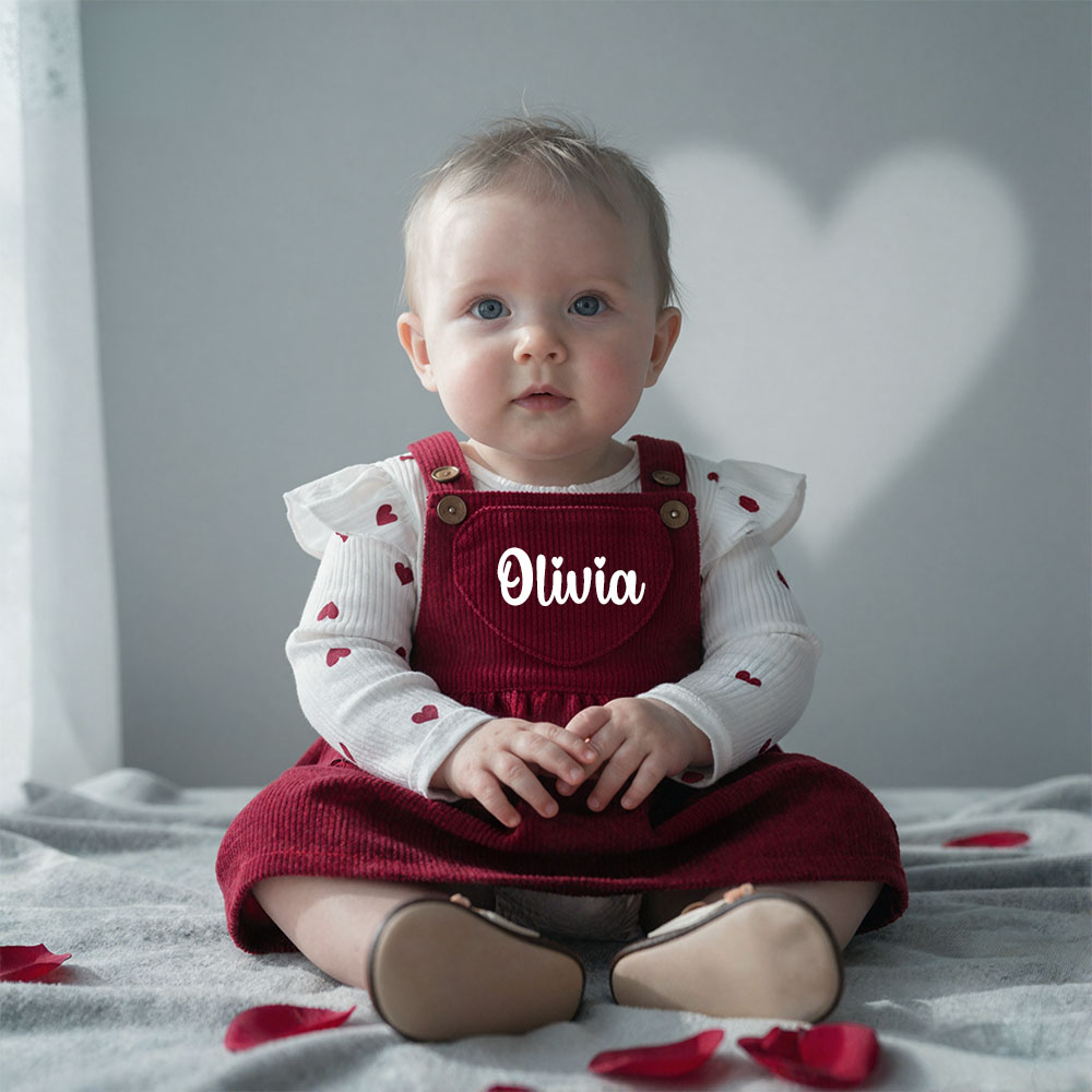 Personalized Baby Girl Heart Suspender Dress Set| YESVal02