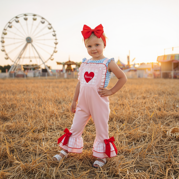 Personalized Girl Monogram Valentine's Day Heart Overalls| YESVa06