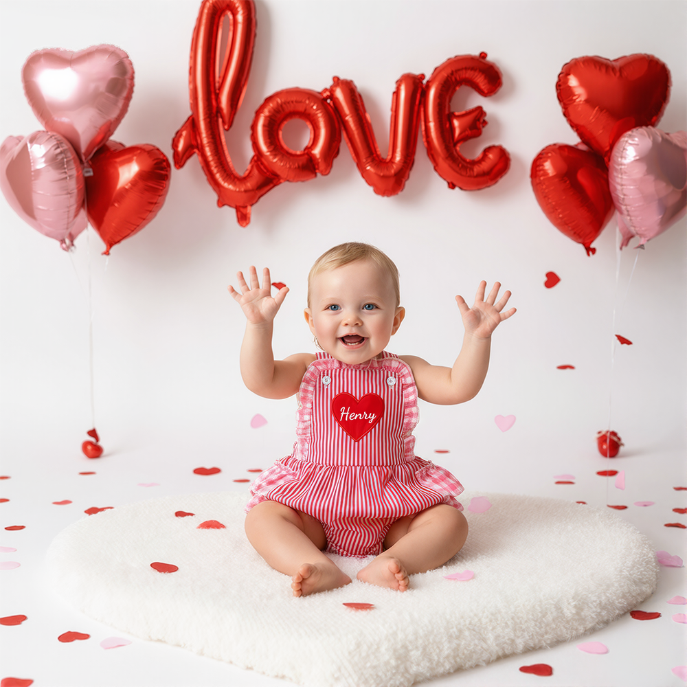 Personalized Baby Girl Embroidered Valentine’s Day Heart Romper| YESVa07