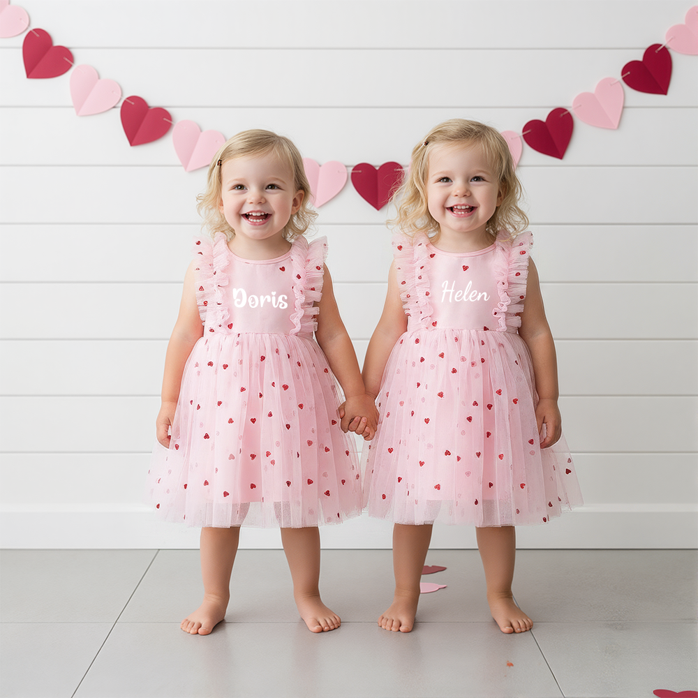 Personalized Girl Valentine's Day Heart Mesh Dress| YESVa08