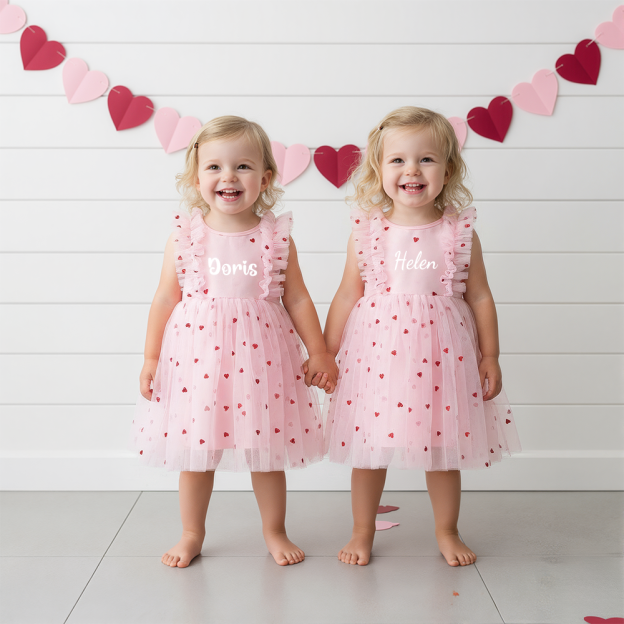 Personalized Girl Valentine's Day Heart Mesh Dress| YESVa08