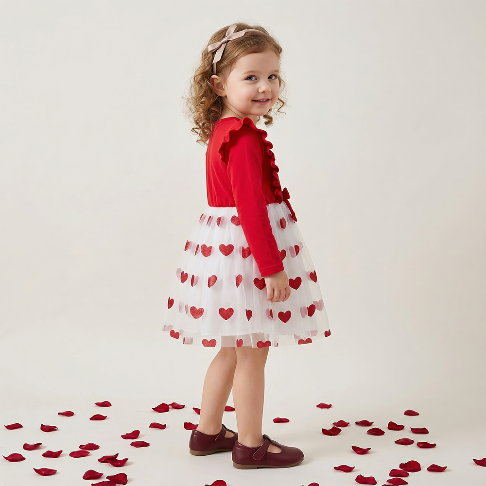 Personalized Girl Valentine's Day Heart Mesh Dress| YESVa09