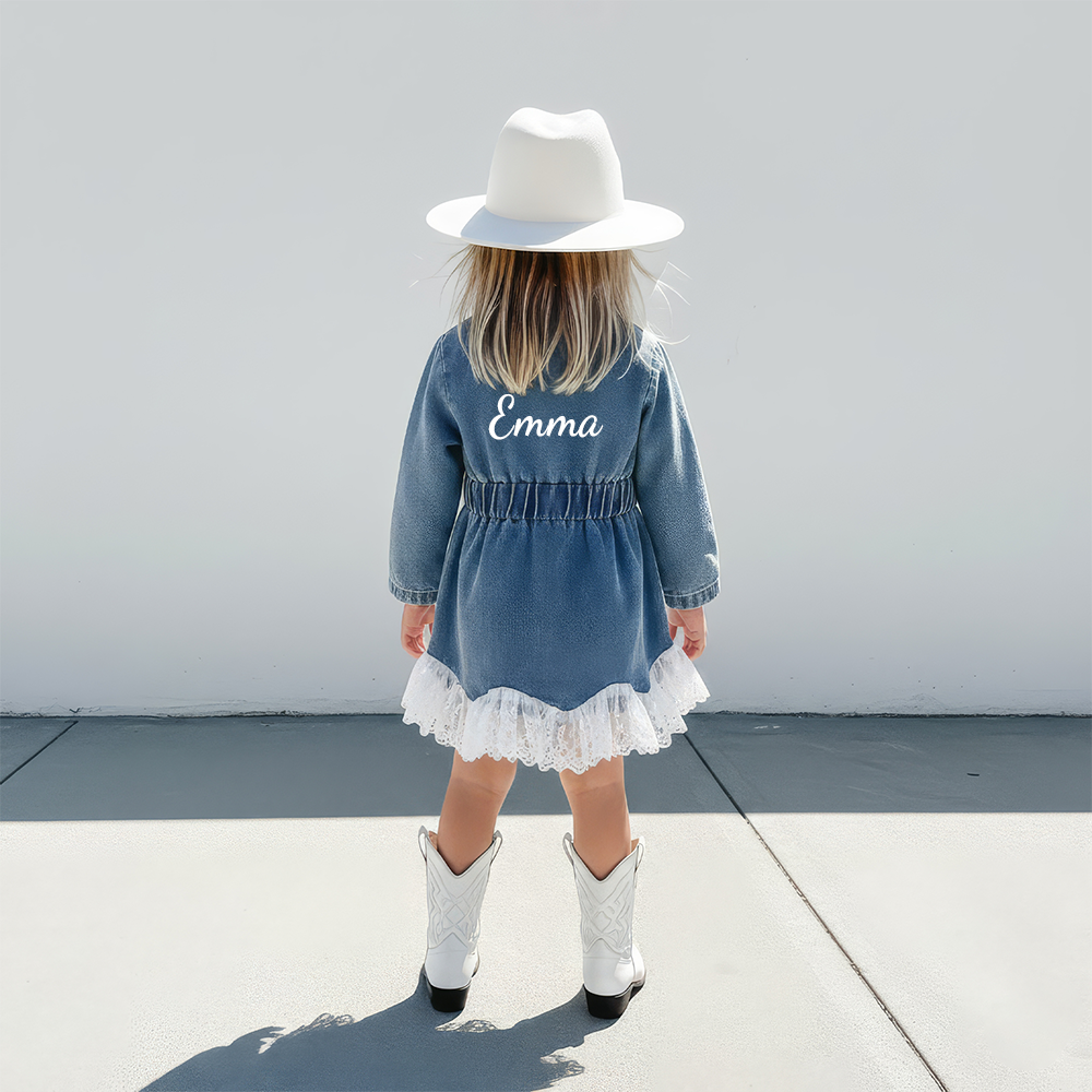 Personalized Girl Lace Retro Denim Dress| Cloth265