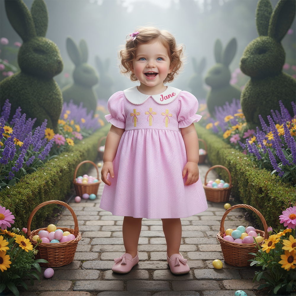 Personalized Girl Easter Cross Embroidery Dress| Dress57