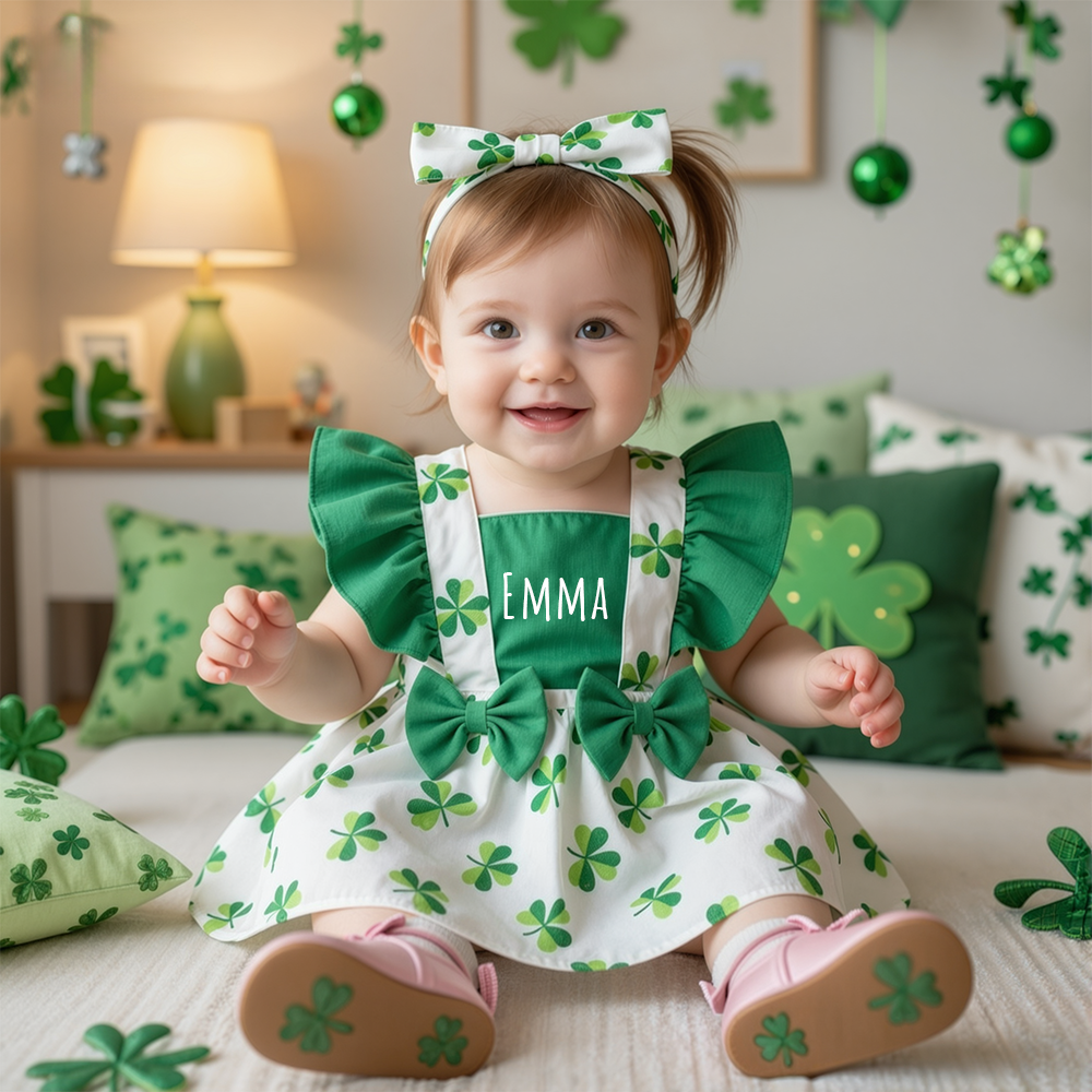 Personalized St. Patrick's Day Baby Dress & Headband Set| Dress60