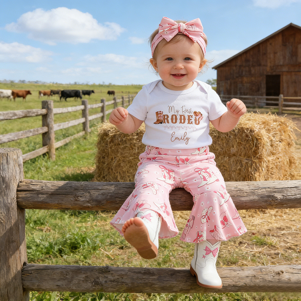 Personalized Baby Girl Cow Print Outfit Set| BBcloth127