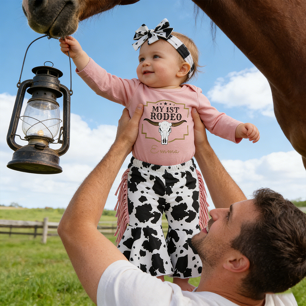 Personalized Baby Girl My First RODEO Cow Print Outfit Set| BBcloth129