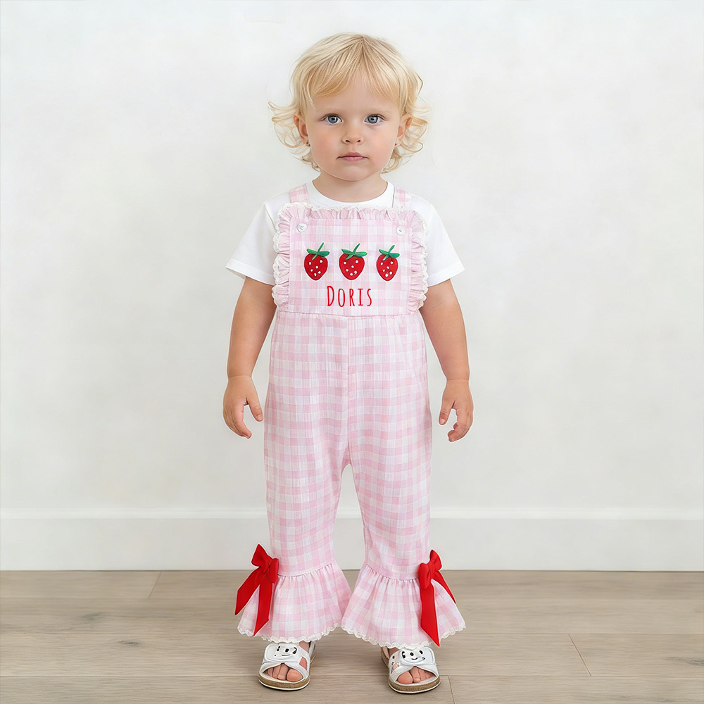Personalized Girl Birthday Strawberry Overalls| Pants32