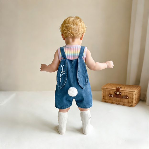 Personalized Kids Bunny Ears Demin Overalls| Pants34
