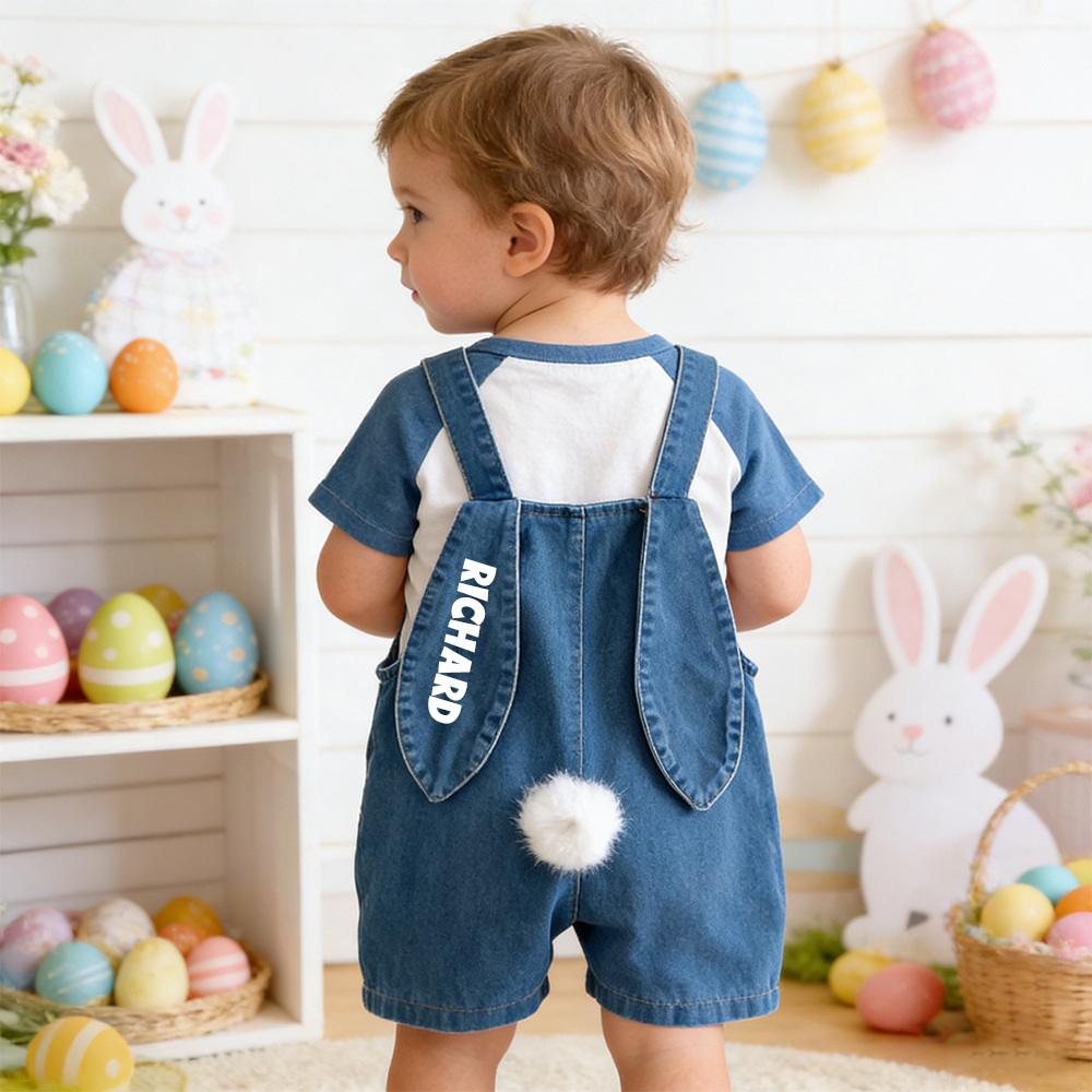 Personalized Kids Bunny Ear Denim Overalls| Pants34