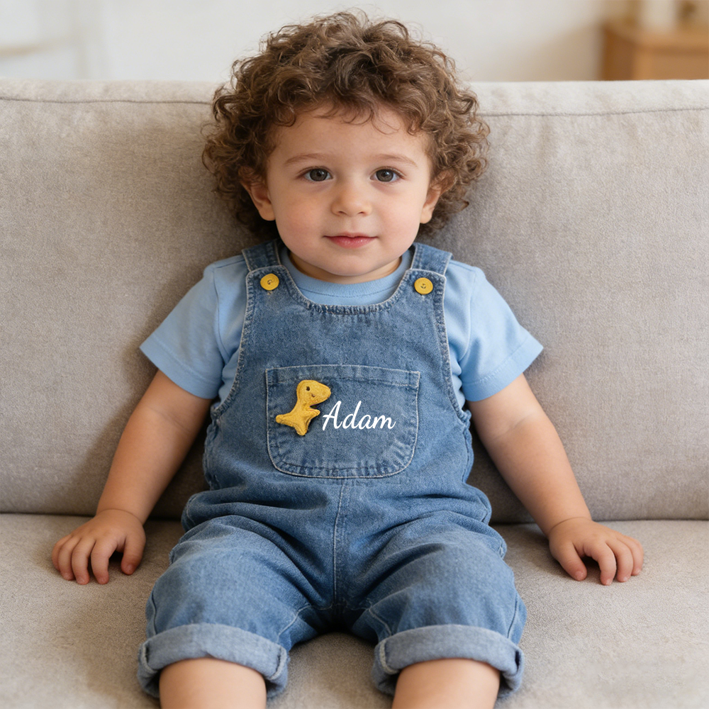 Personalized Boy Dinosaur Denim Overalls| Pants37