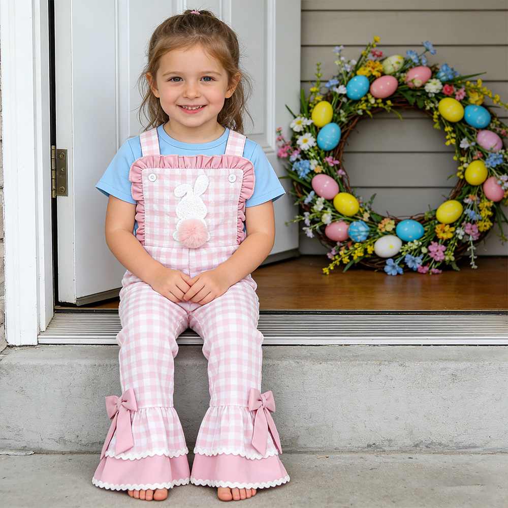 Personalized Girl Monogram Easter Bunny Overalls| Pants38