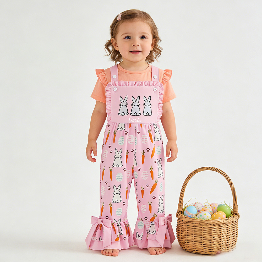 Personalized Girl Easter Bunny Pink Overalls| Pants39