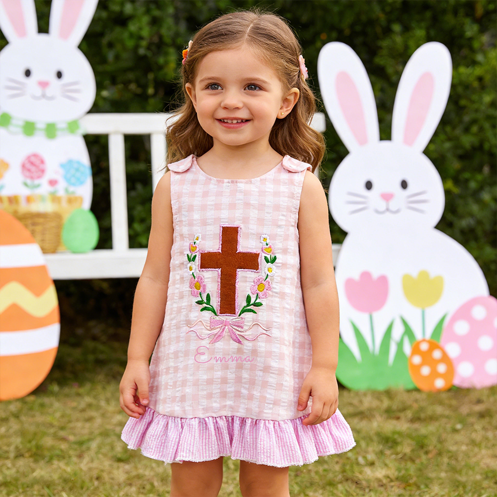 Personalized Girl Easter Cross Pink Dress| Dress67