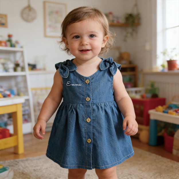 Personalized Baby Girl Summer Sleeveless Denim Dress| Dress72