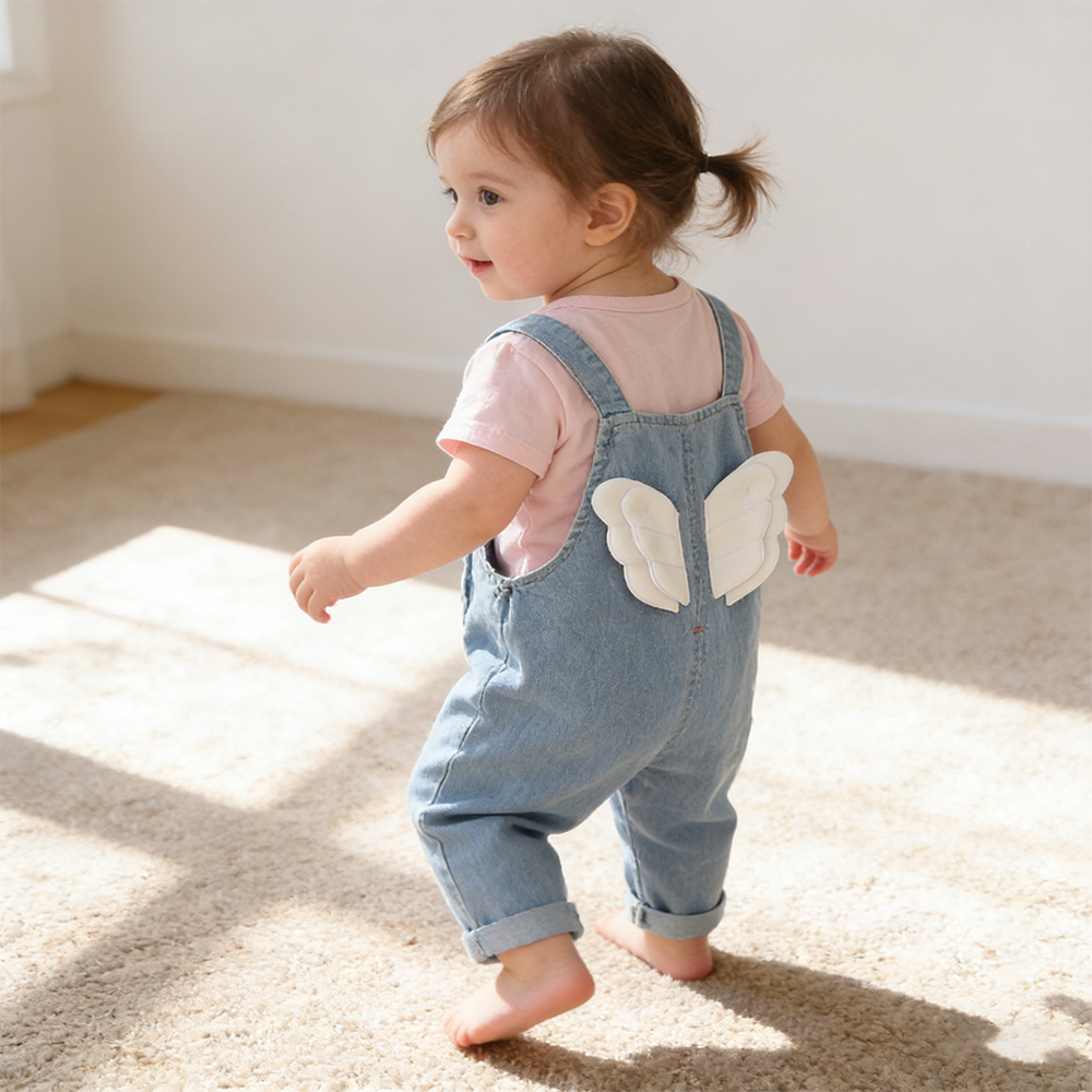 Personalized Kids Wing Patch Denim Overalls Set| Pants45